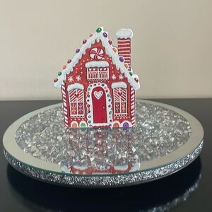New Eccolo snow red gingerbread house glitter home decoration wooden accent